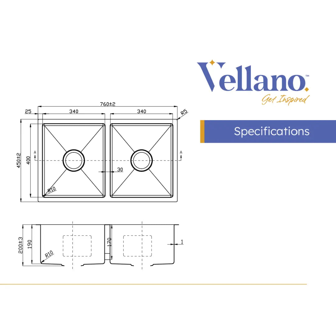 Lunio 760 Double Bowl Sink Vellano