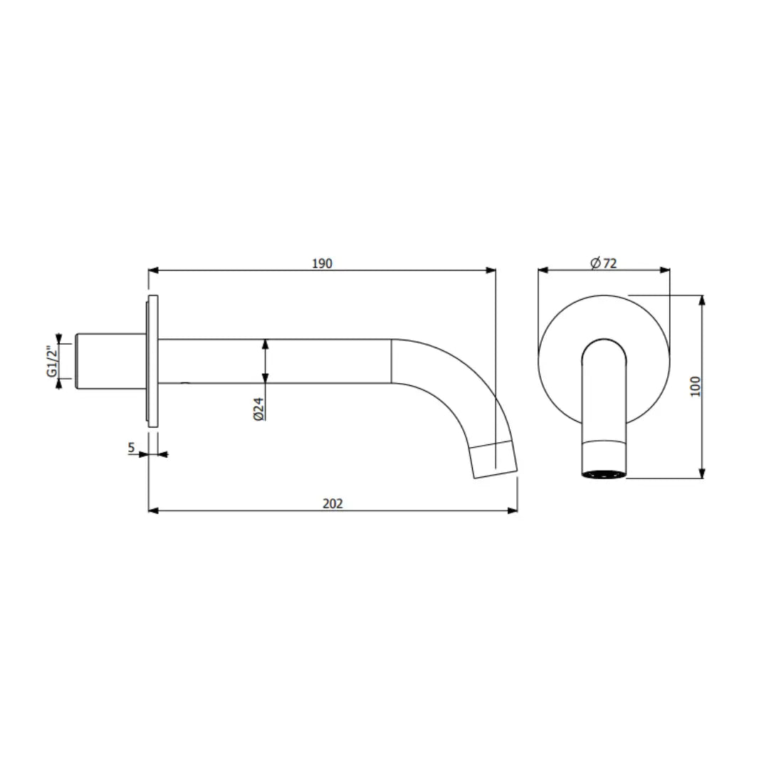 Piazza Wall Mounted Spout – Round 190mm Abey