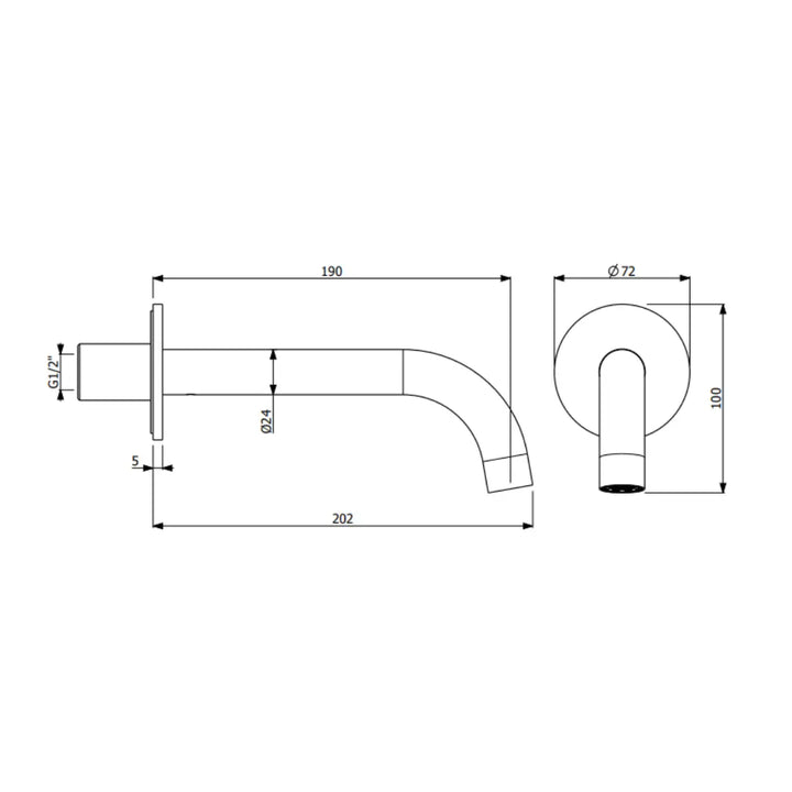 Piazza Wall Mounted Spout – Round 190mm Abey