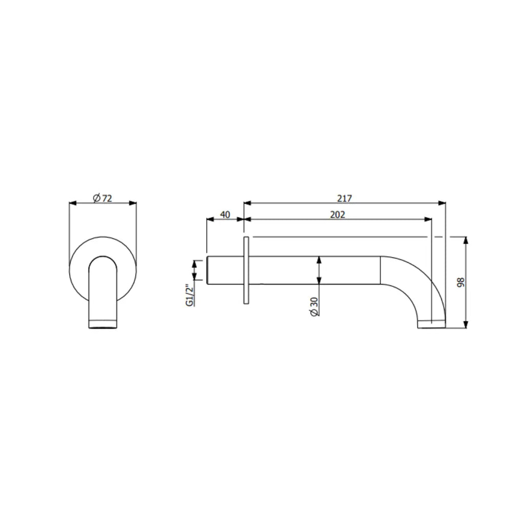 Piazza Wall Mounted Bath Spout – Round 202mm Abey
