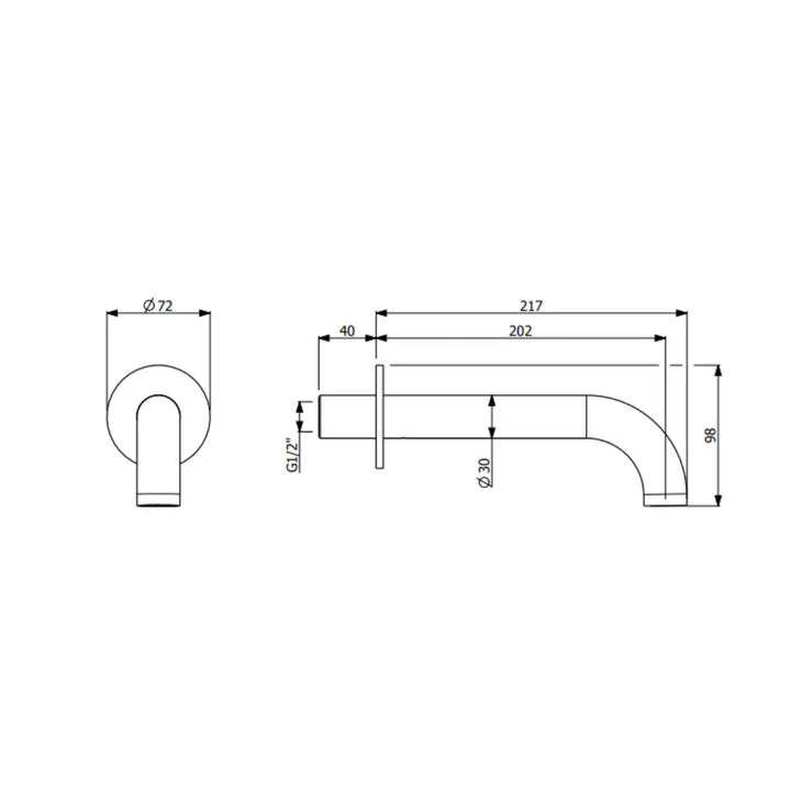 Piazza Wall Mounted Bath Spout – Round 202mm Abey