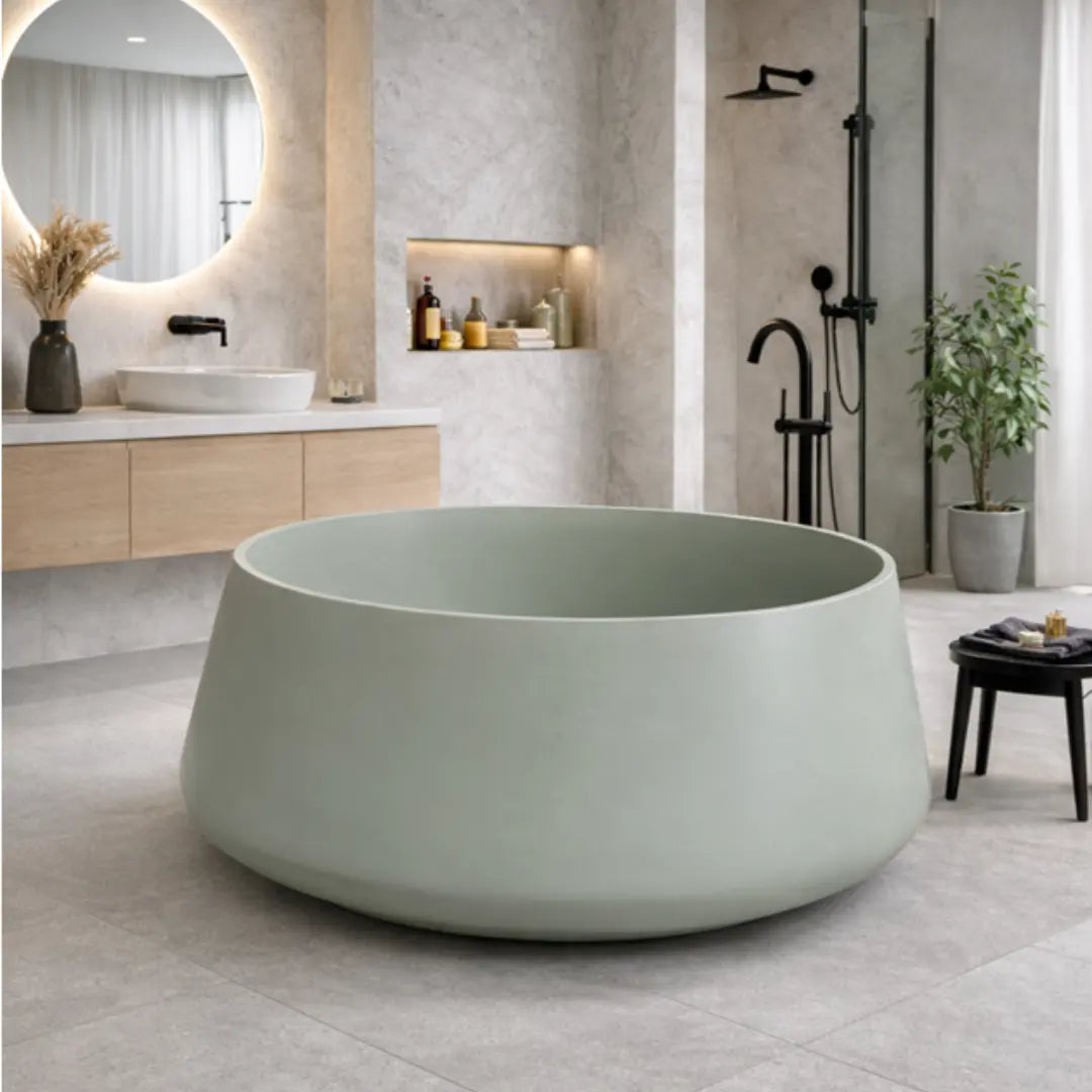 Arlo Round Freestanding Cast Stone Bath 1550mm - various finishes PIETRA BIANCA