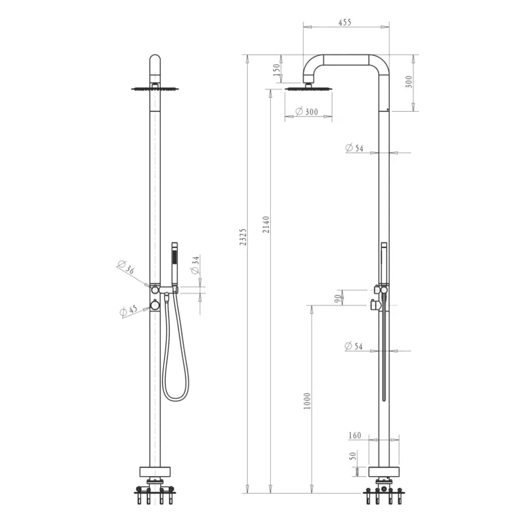 Mica Soft Square Freestanding Outdoor Shower Bella Vista
