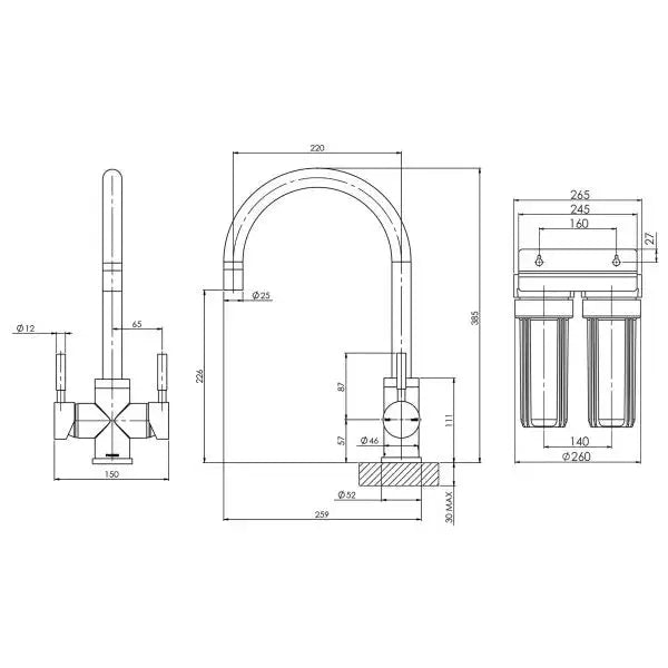 Vivid Filtered Sink Mixer 220mm Gooseneck with Filters Phoenix