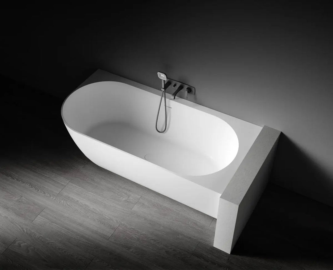 Eleni 1700mm Corner Back to Wall Stone Bath with overflow - left or right hand Kaskade Stone