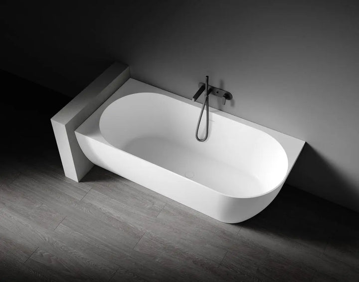 Eleni 1700mm Corner Back to Wall Stone Bath with overflow - left or right hand Kaskade Stone