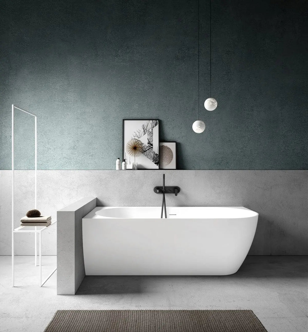 Bianca 1500mm Corner Back to Wall Stone Bath with overflow - left or right hand Kaskade Stone