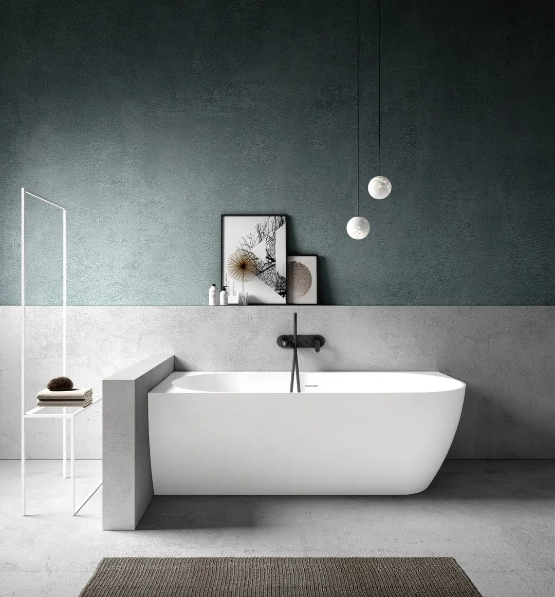 Bianca 1500mm Corner Back to Wall Stone Bath with overflow - left or right hand Kaskade Stone