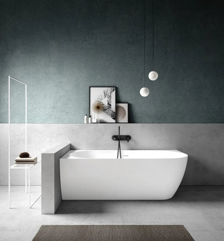 Bianca 1500mm Corner Back to Wall Stone Bath with overflow - left or right hand Kaskade Stone
