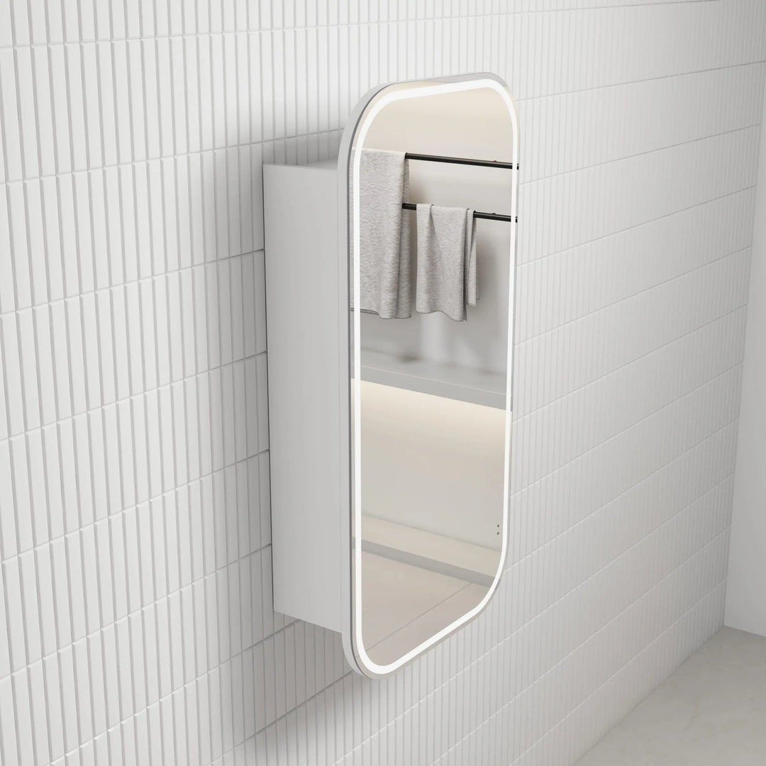 Vienna LED Shaving Cabinet matte white frameless Alex Group Aus