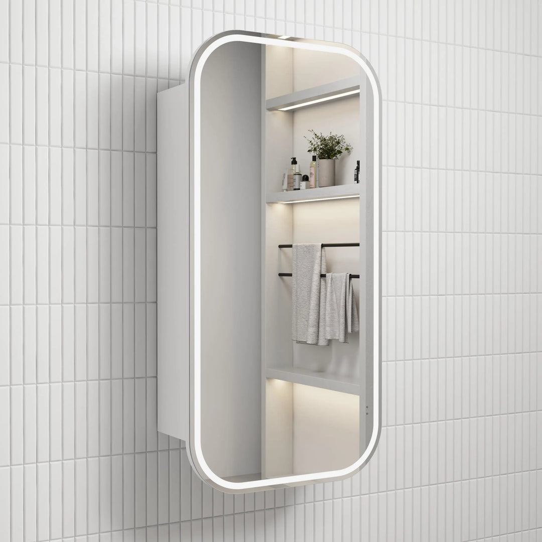 Vienna LED Shaving Cabinet matte white frameless Alex Group Aus