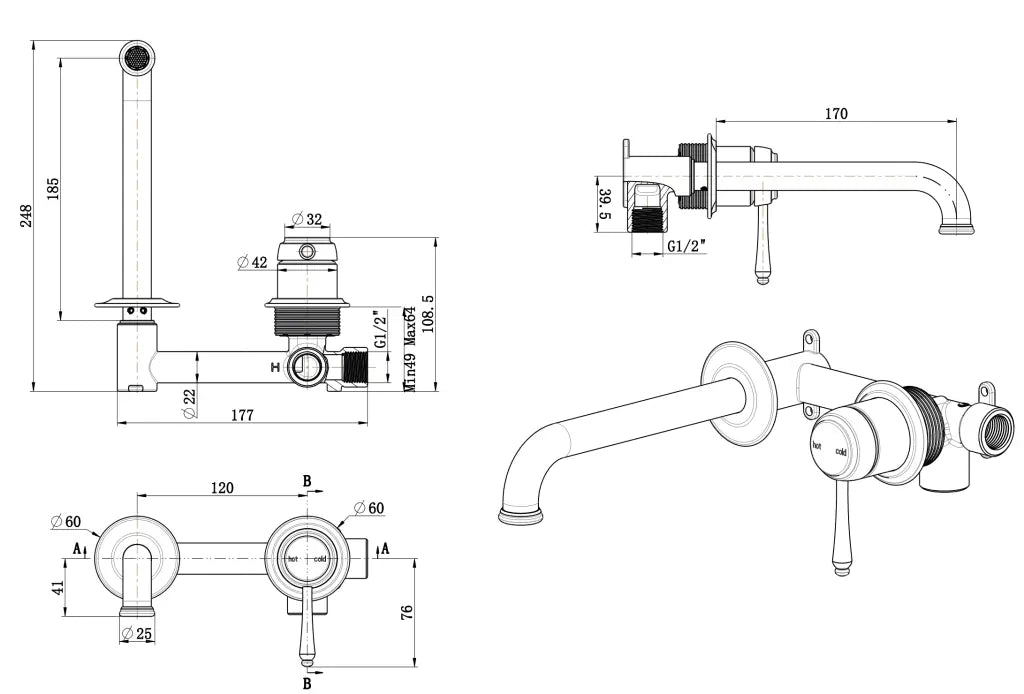 Mica Heritage Wall-Spout Combo - TRIM KIT ONLY Bella Vista