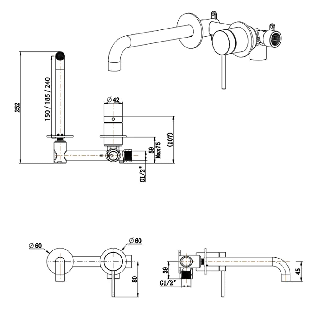 Mica Wall-Spout Combo - Curved Spout - 2P - TRIM KIT ONLY Bella Vista