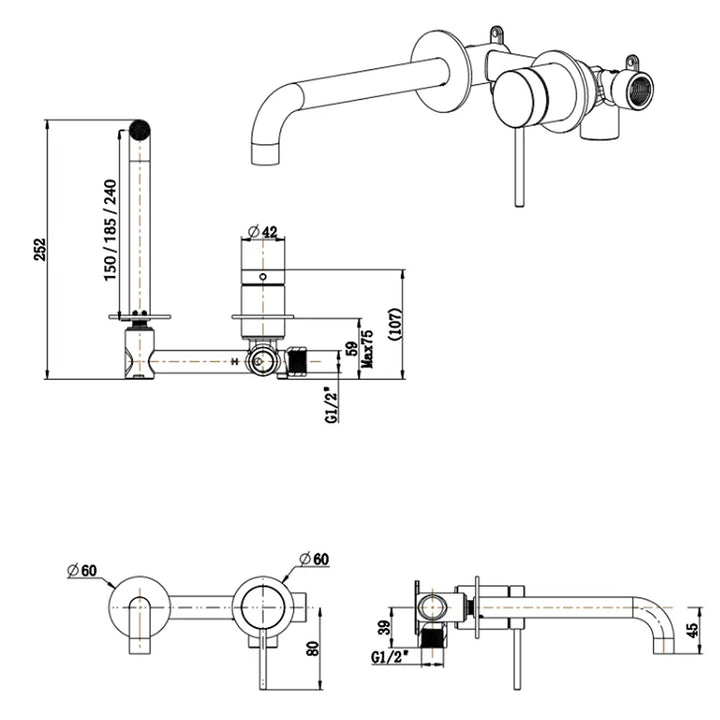 Mica Wall-Spout Combo - Curved Spout - 2P - TRIM KIT ONLY Bella Vista