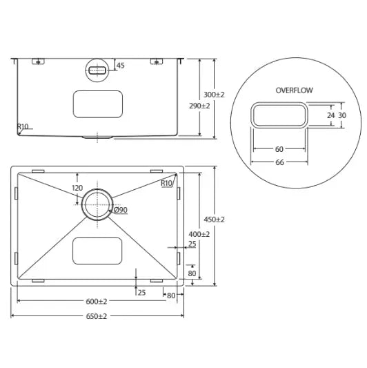 Hana 70L Laundry Sink with Overflow Fienza