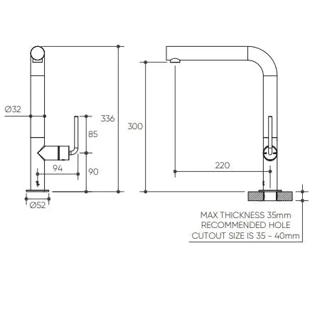 Meira Sink Mixer 220 Right Angle Spout Lead Free Lucent