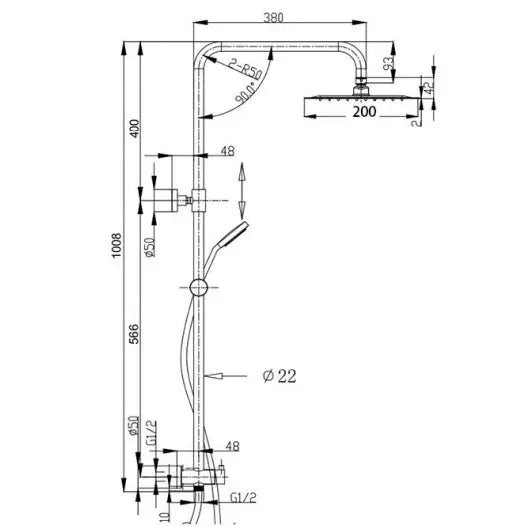 RUND MULTIFUNCTION HAND SHOWER WITH 200MM OVERHEAD Dual Hose RAIN SHOWER BUK