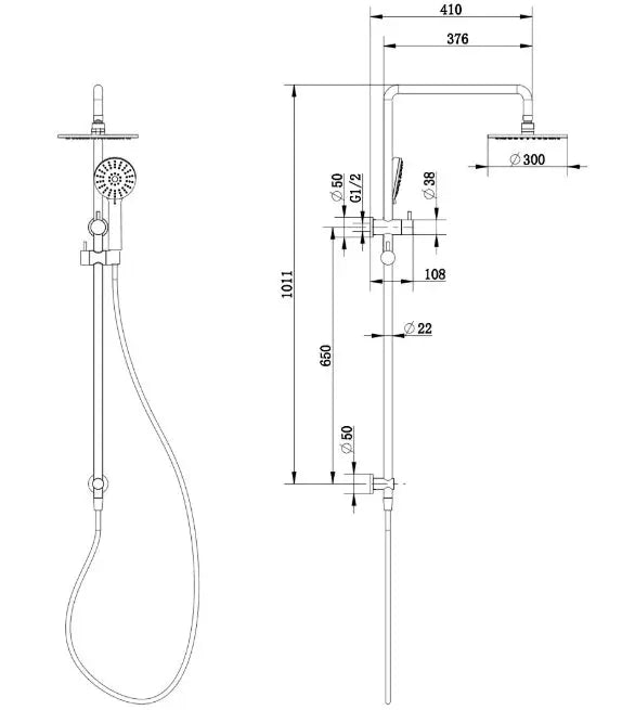 Akemi 300mm Combination Shower Gun Metal Millennium