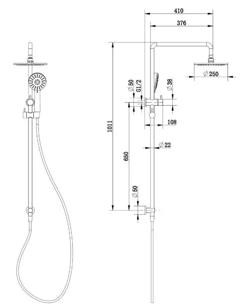 Akemi 250mm Combination Shower Modern Brass Millennium