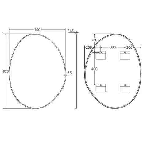 Pebble Matte White Asymmetrical Framed Mirror, 700 x 920mm Fienza