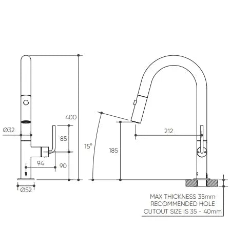 Meira Pull Out Spray Sink Mixer 200 Curved Spout Lead Free Lucent