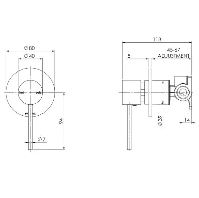 Last one - Phoenix Vivid Slimline Wall Mixer Brushed Nickel Phoenix