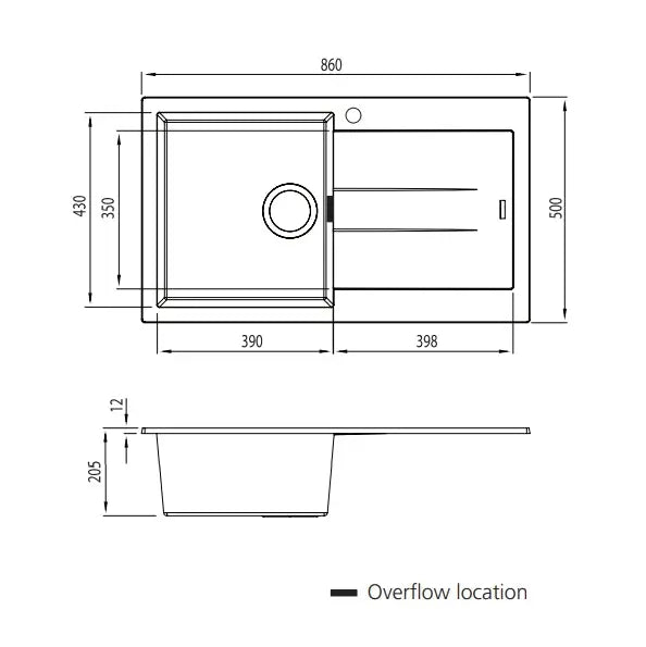 Santorini Single Bowl Topmount Sink With Drainer, Overflow Oliveri