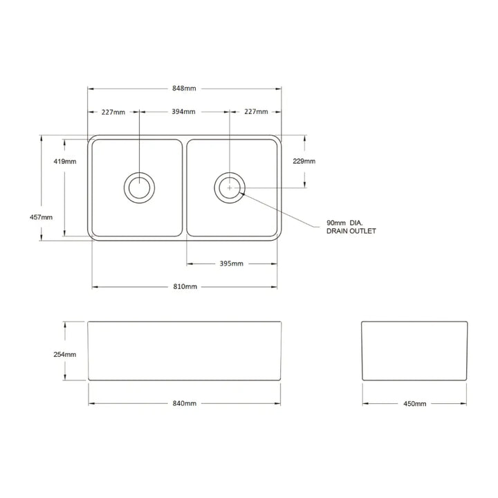 Novi 85 x 46 Fine Fireclay Concrete Look Butler Sink overflow optional Turner Hastings