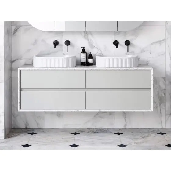 Embrace Vanity with silk surface surround and above counter basin Timberline