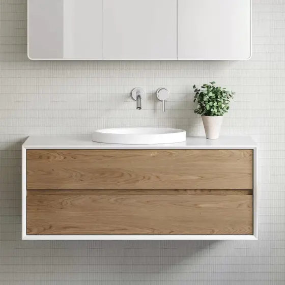 Embrace Vanity with silk surface surround and above counter basin Timberline