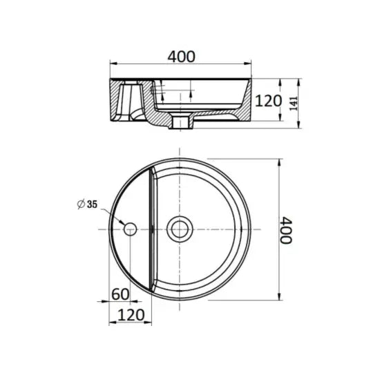 7128B Above Counter Basin with Overflow 1 Taphole ARTO