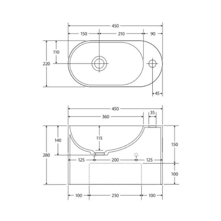 Ari Cast Stone Wall Basin, 1 Tap Hole Fienza