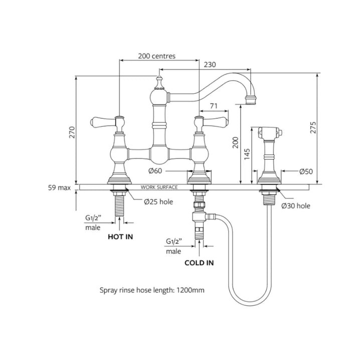 Hambleton Kitchen Mixer with Spray Rinse Perrin &amp; Rowe