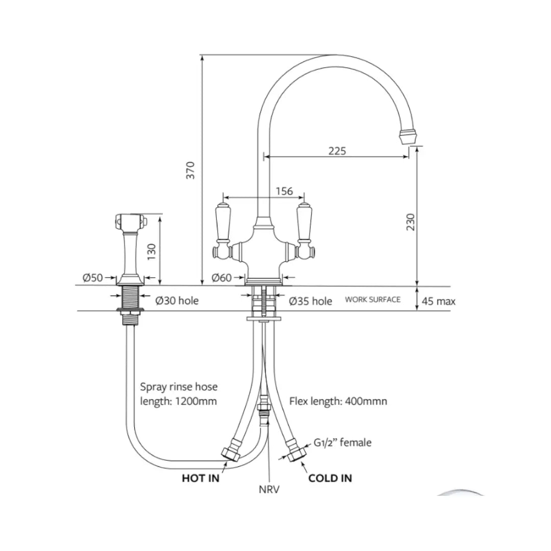 Ribble Kitchen Mixer with Spray Rinse Perrin &amp; Rowe