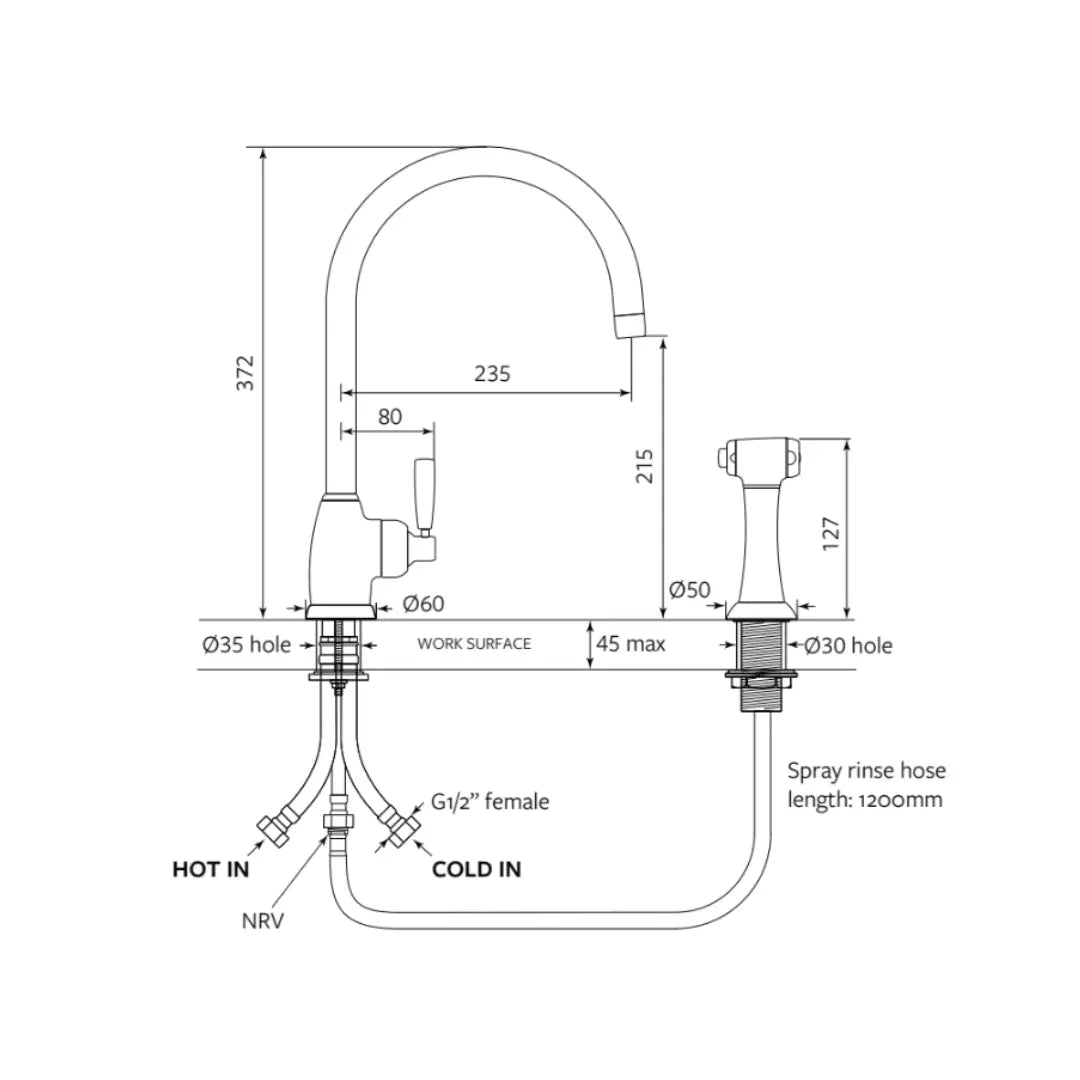 Roeburn Kitchen Mixer with Spray Rinse Perrin &amp; Rowe