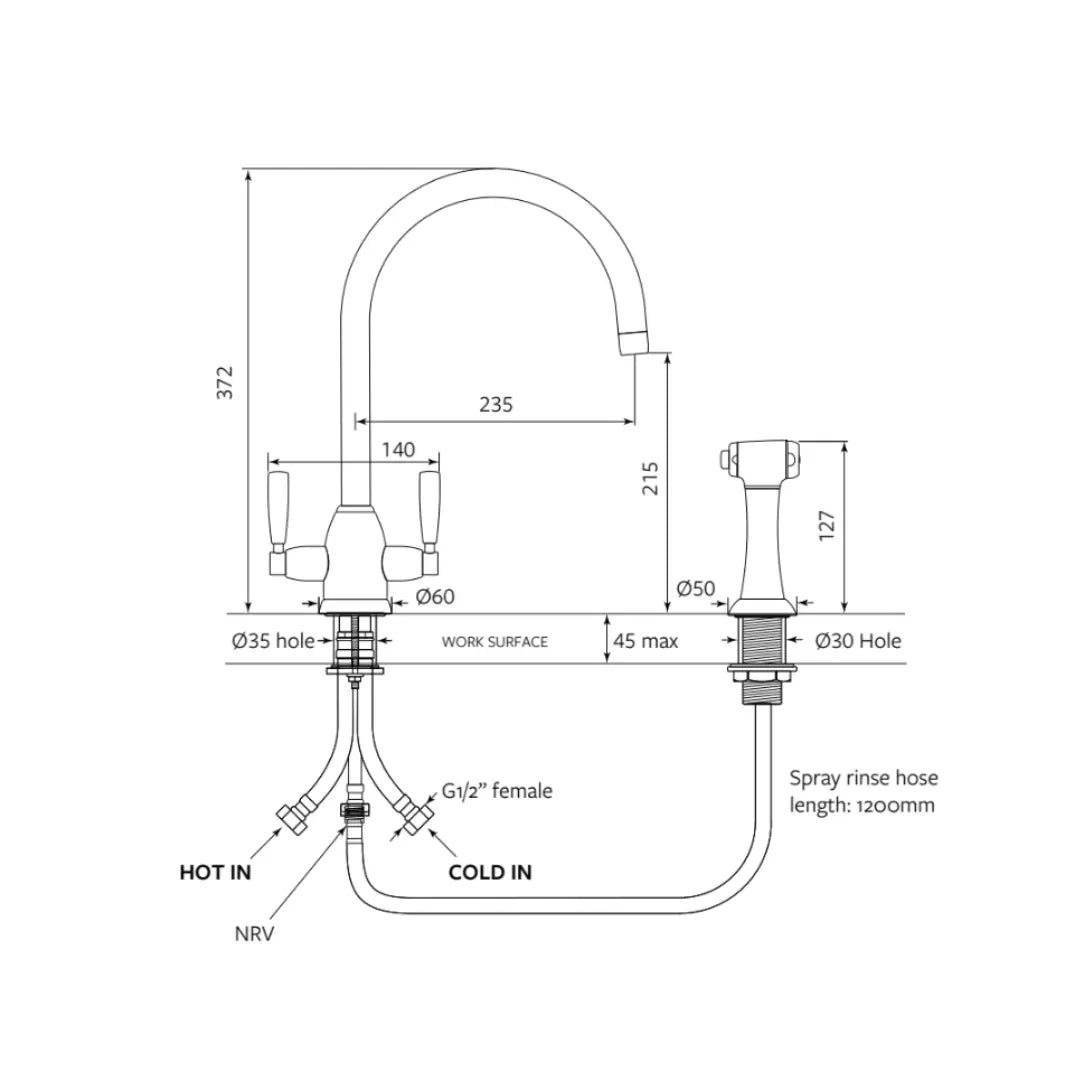 Silverdale Kitchen Mixer with Spray Rinse Perrin &amp; Rowe