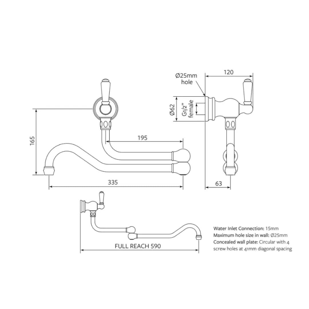 Shaws by Perrin &amp; Rowe Wall Mounted Pot Filler Perrin &amp; Rowe