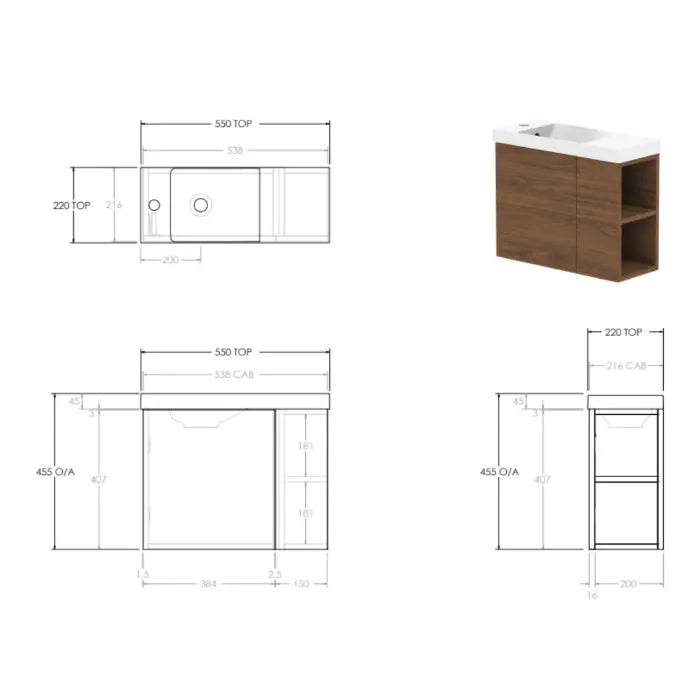 Drift Mini 550 Wall Hung Vanity ADP