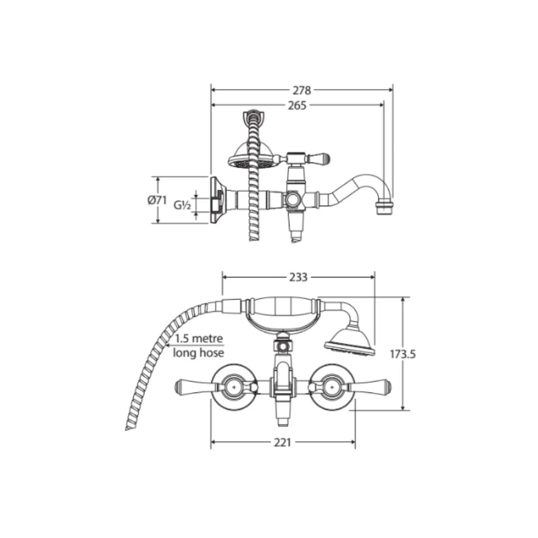 Lillian Lever Exposed Bath Tap Set with Hand Shower Fienza
