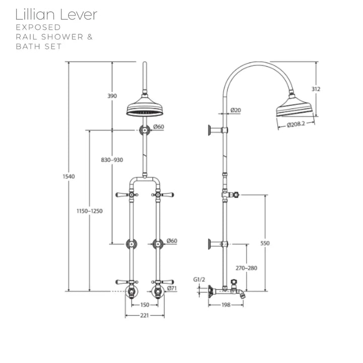 Lillian Lever Exposed Rail Shower &amp; Bath Set Fienza
