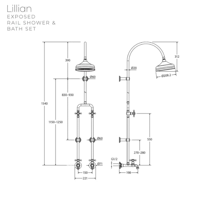 Lillian Lever Exposed Rail Shower &amp; Bath Set Fienza