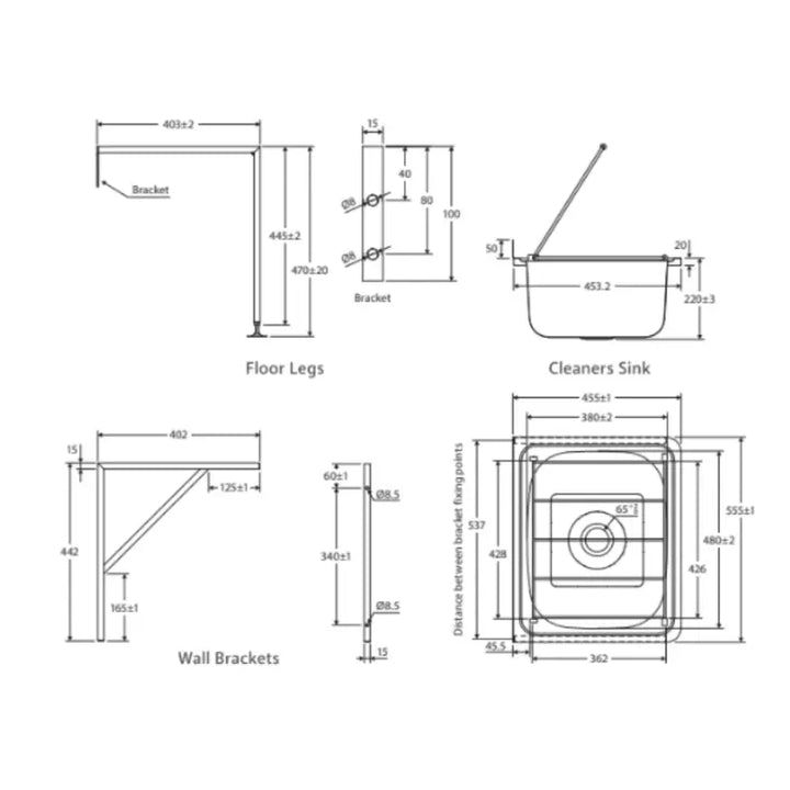 Cleaners Sink with Floor Legs Kit Fienza