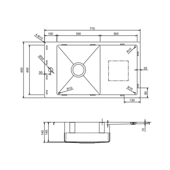 Lunio 775 Single Bowl and Drainer Care Sink Vellano