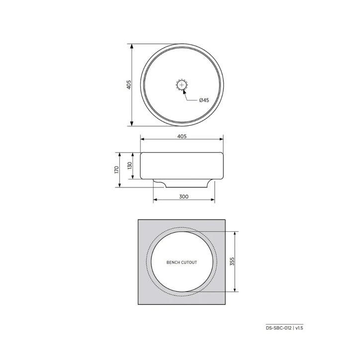 Syros 012 Ceramic above counter basin with overflow seima