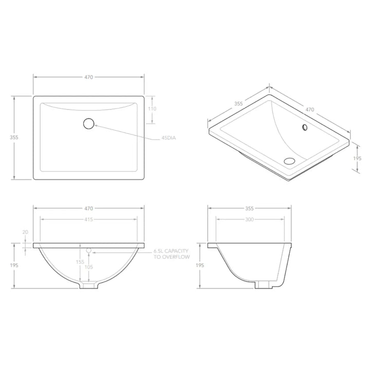 Dish Undermount Basin with overflow ADP