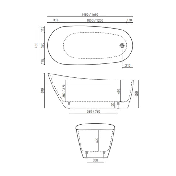 CAVAL 1480 /1680 FREESTANDING acrylic BATH Decina