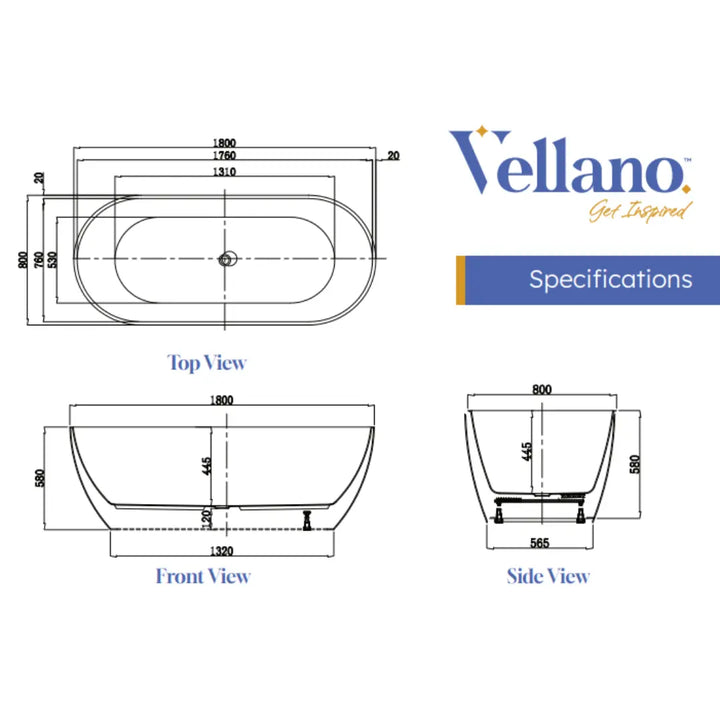 Polino 1800 Freestanding acrylic Bath Matte White Vellano