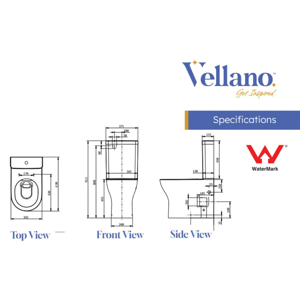 Polino Rimless Extra Height Wall Faced Toilet Suite Vellano