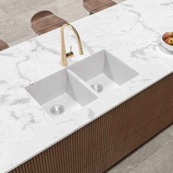 Forio 813 Double Bowl Quartz Sink White Vellano