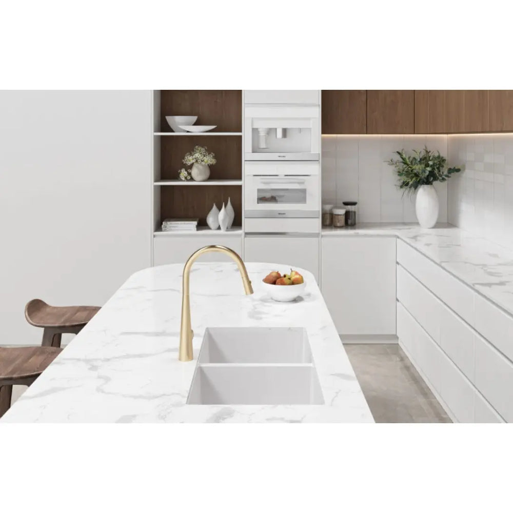 Forio 813 Double Bowl Quartz Sink White Vellano